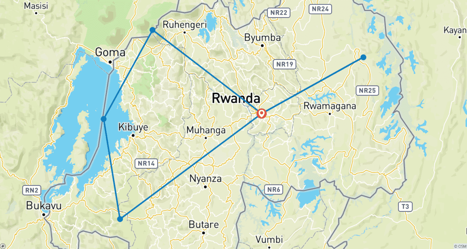 Mapa do percurso de Safari Clássico de 10 dias em Ruanda