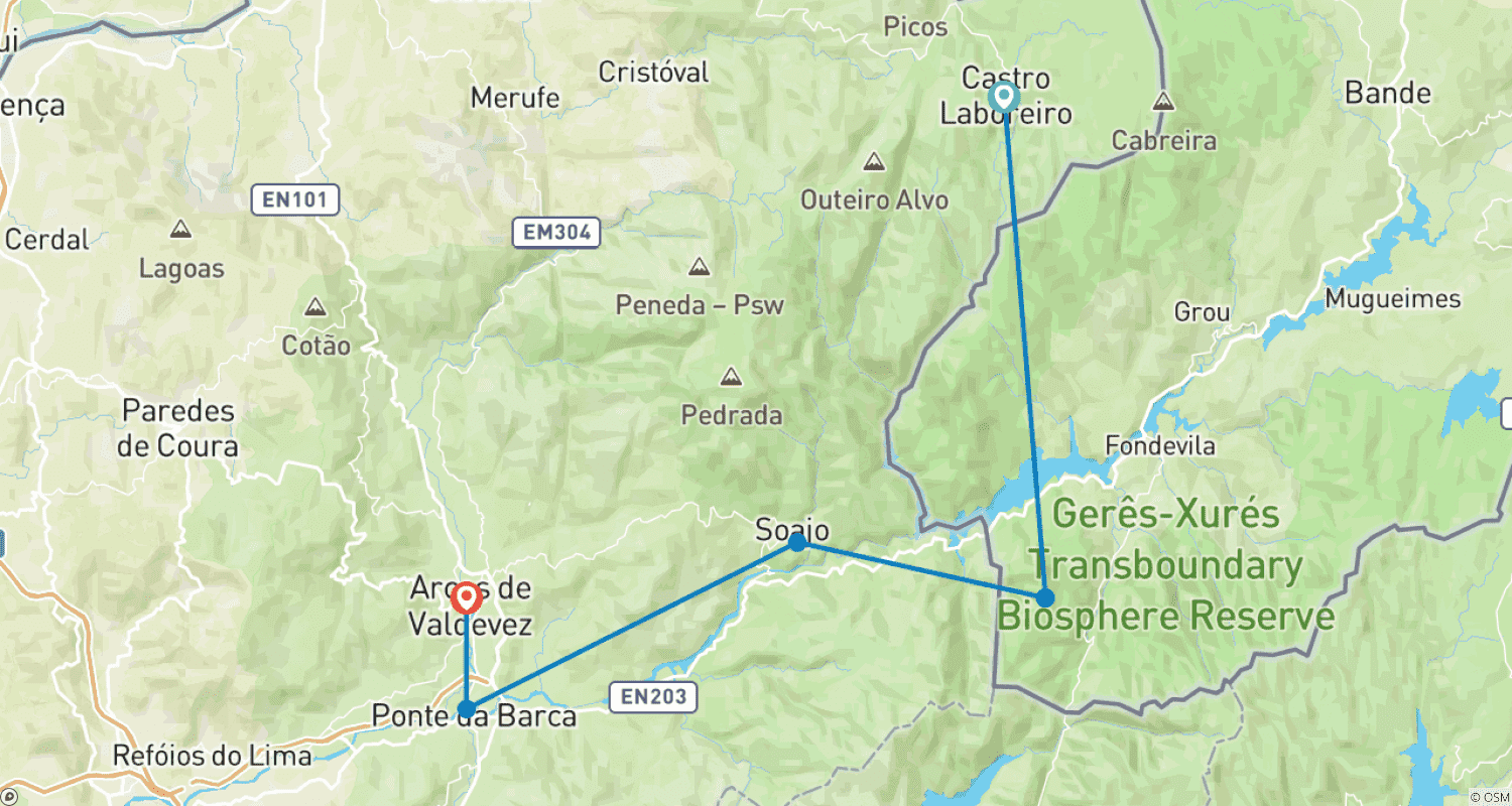 Peneda Gerês National Park self-guided hike tourのルートマップ