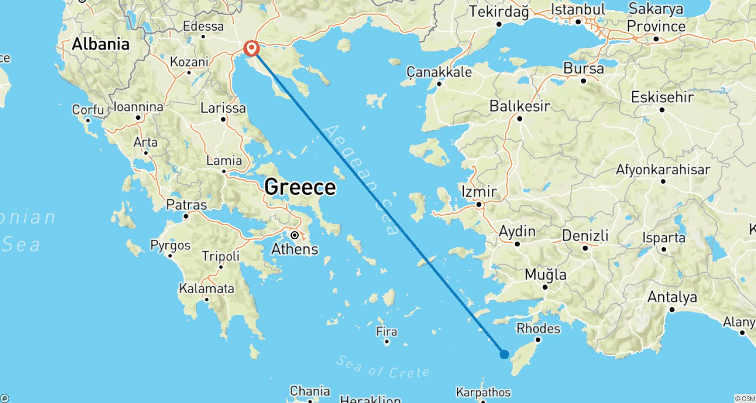 Mapa do percurso de Viagem de Carro 6 Dias: Tessalônica e Chalkidiki na Grécia