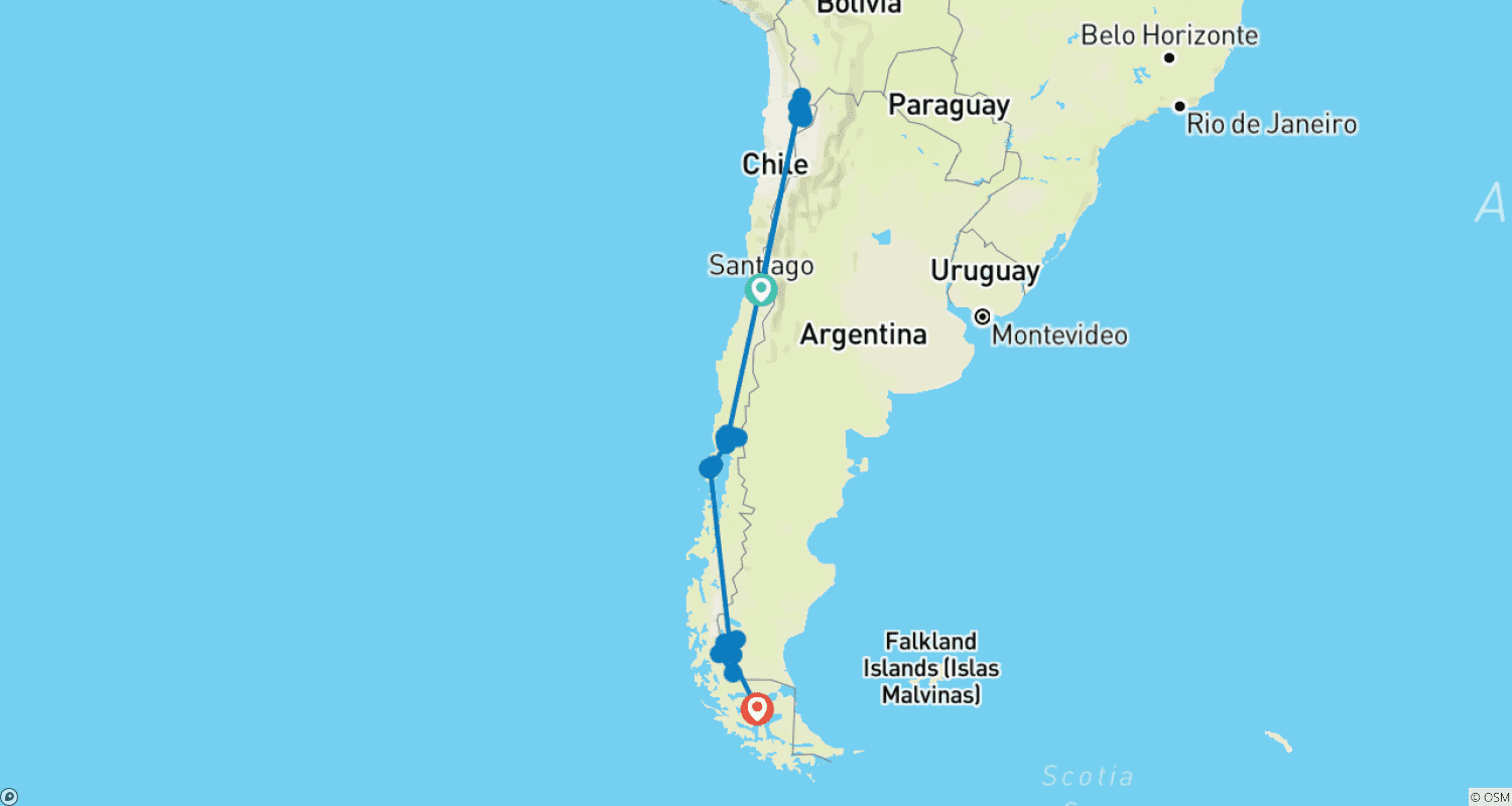 Mapa do percurso de Chile Autêntico