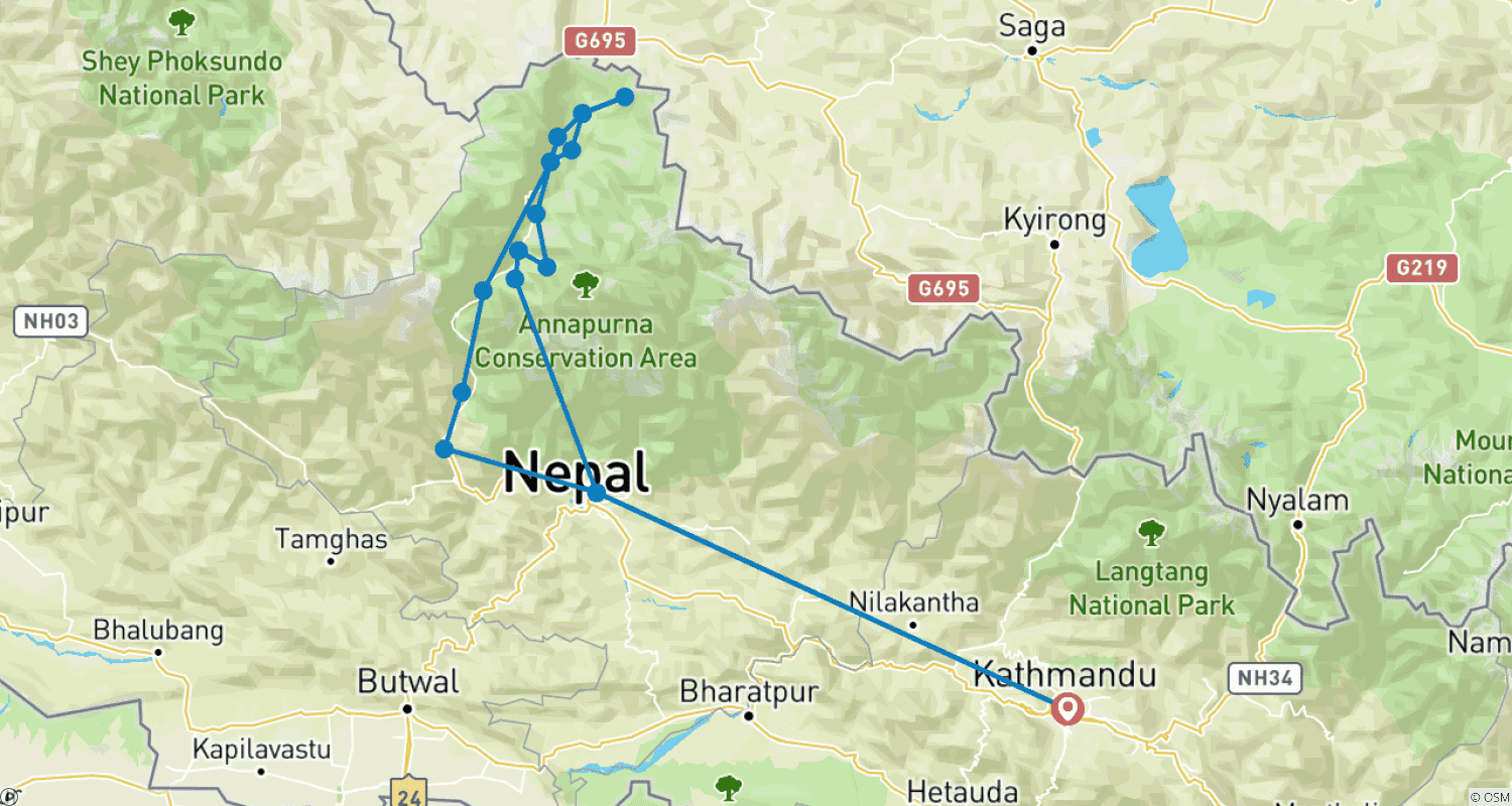 Mapa do percurso de Passeio de Mountain Bike em Upper Mustang