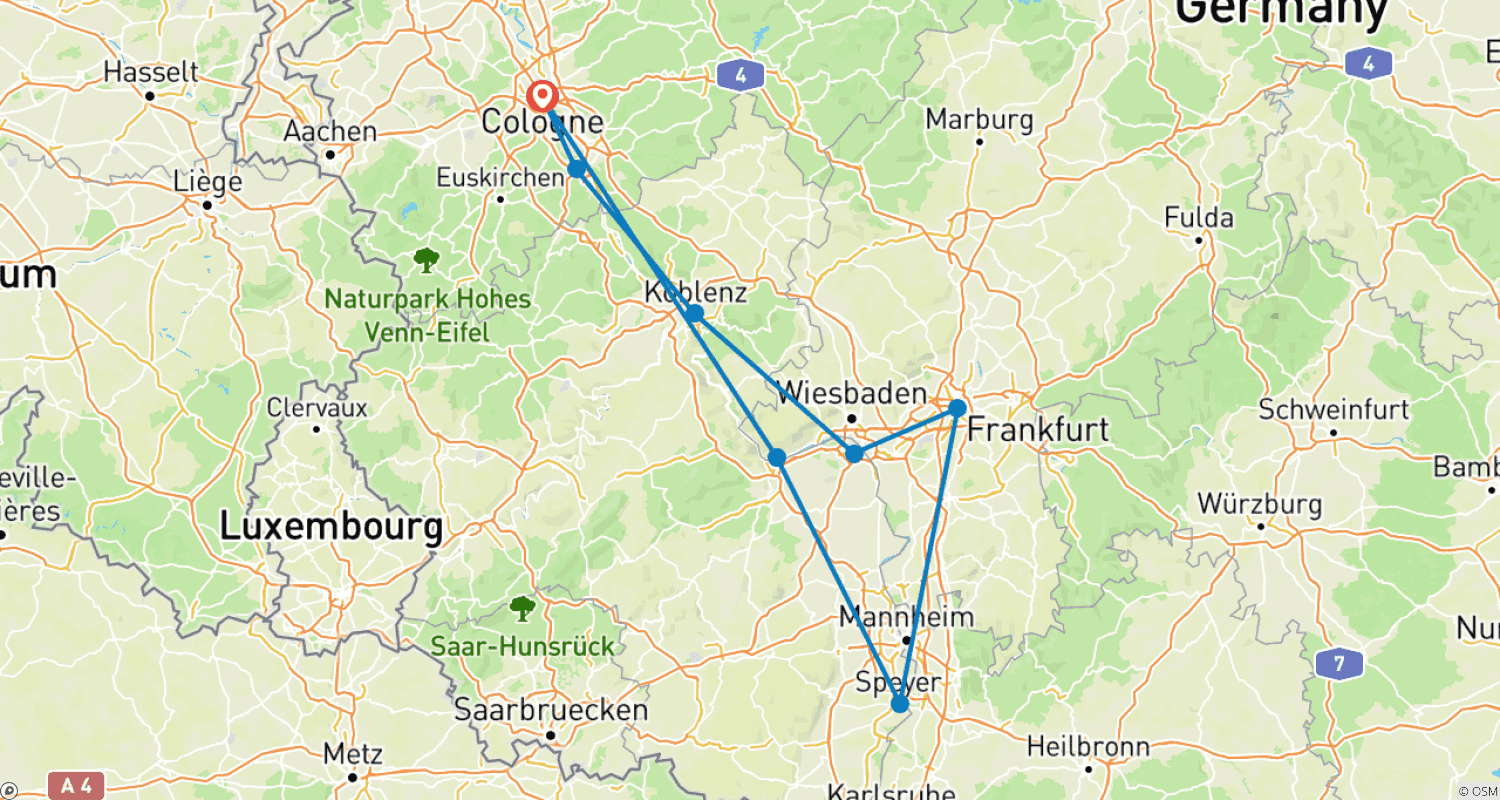 Mapa do percurso de Ano Novo Encantador no Reno 2027