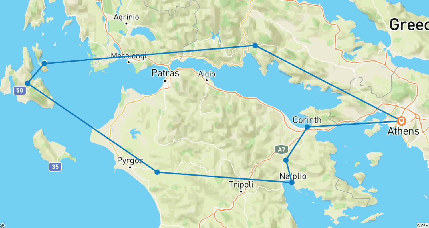Mapa trasy: Self Drive 9 Days Ionic Tour in Odysseus.