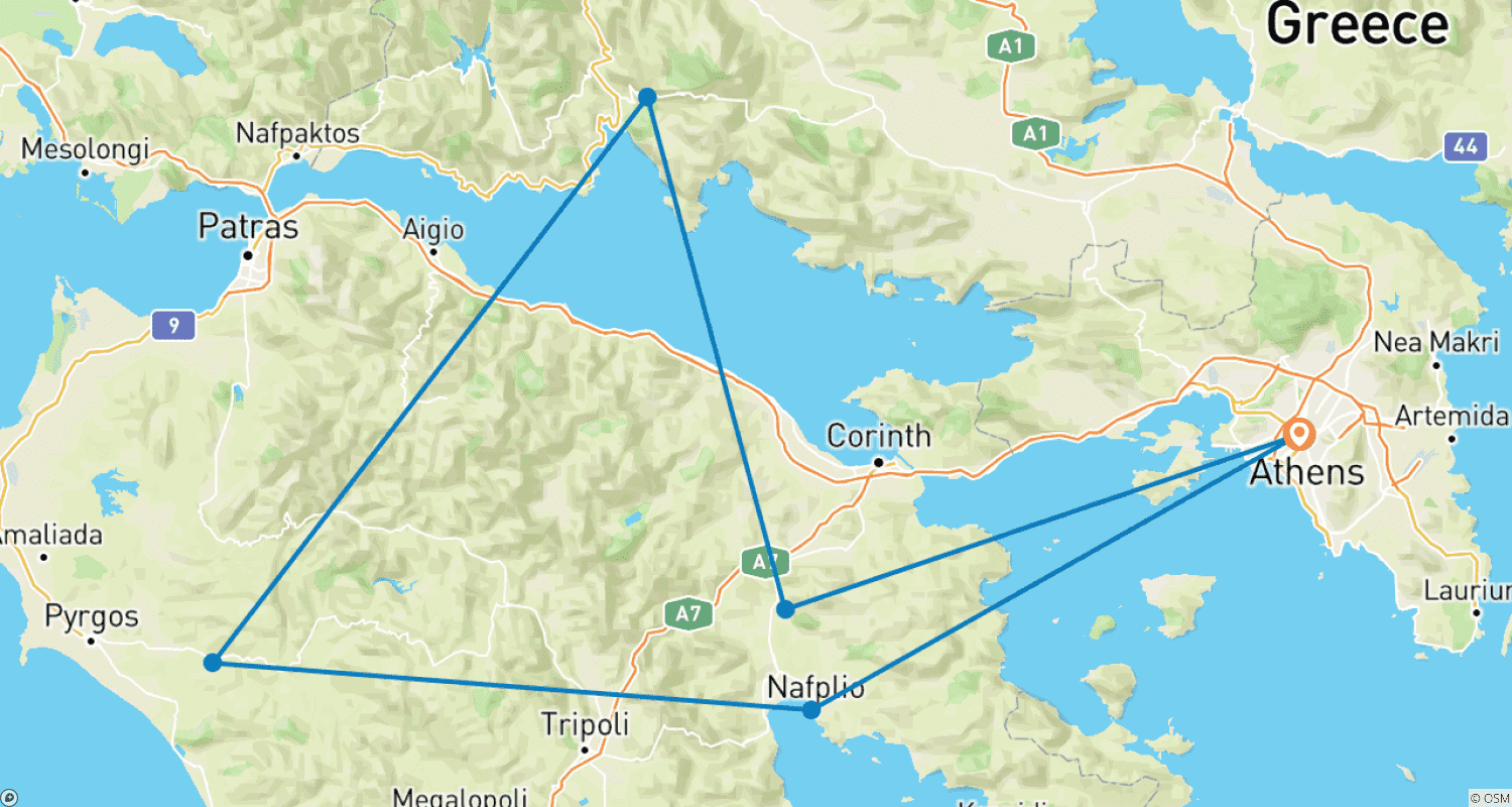 Mapa do percurso de Self Drive 7 Days Classical Tour in Greece