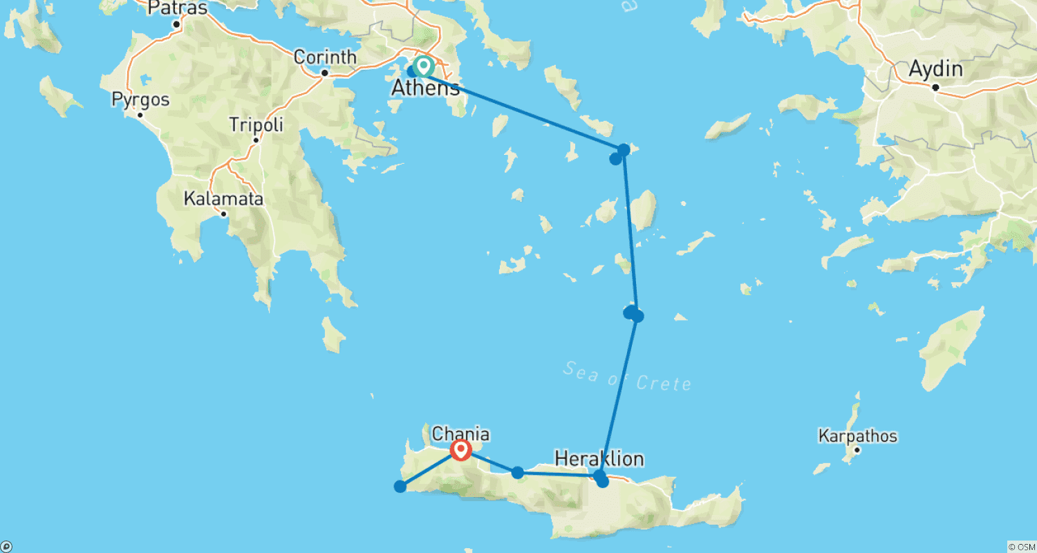 アテネからクレタ島まで、ギリシャ10日間の旅。のルートマップ