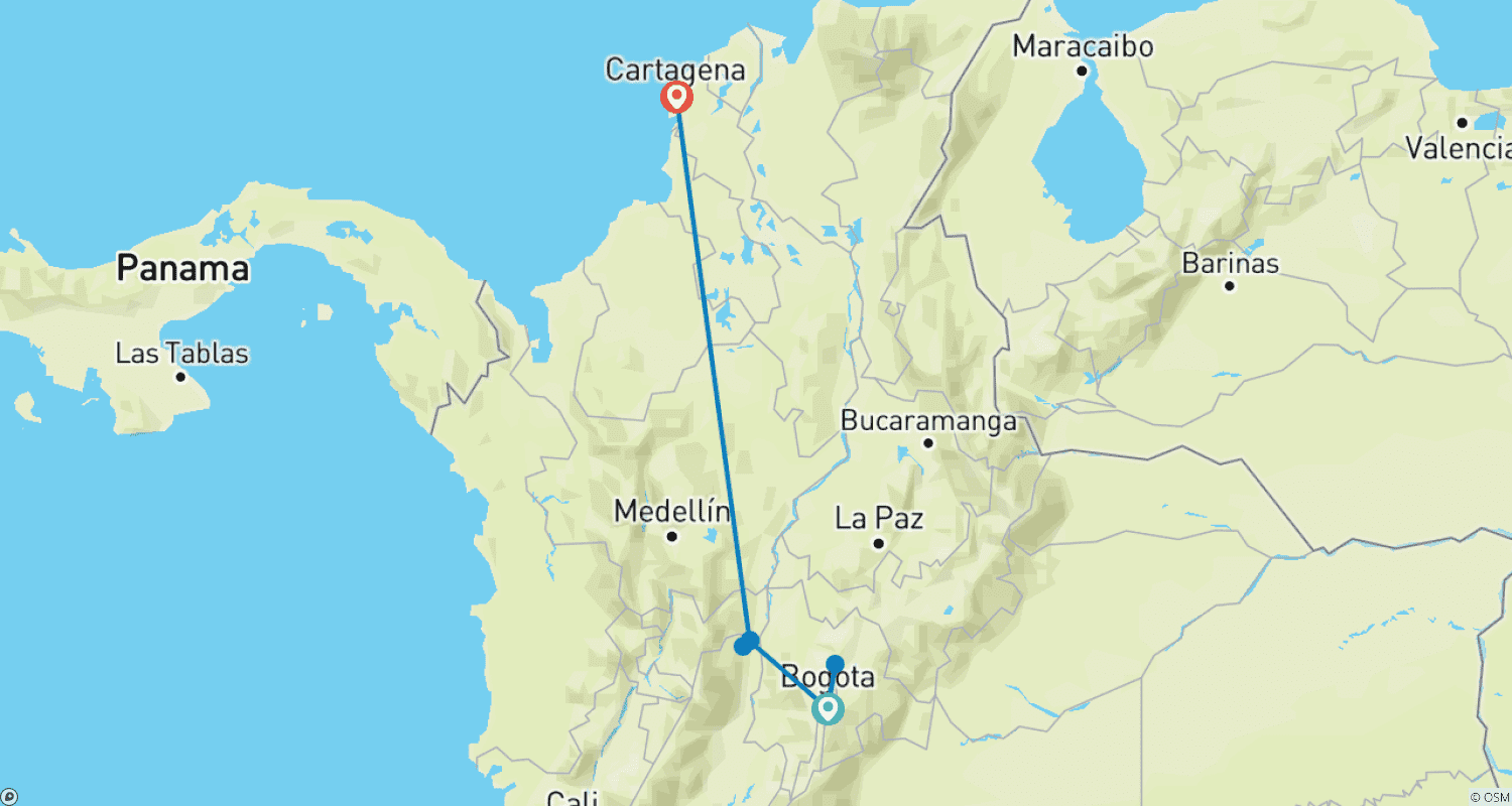 Mapa do percurso de Colômbia - Nos Passos de Alexander von Humboldt