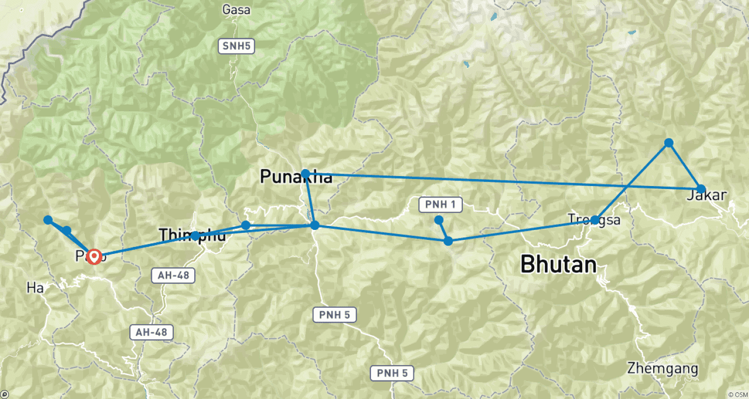 Mapa trasy: Najlepsze z Bhutanu