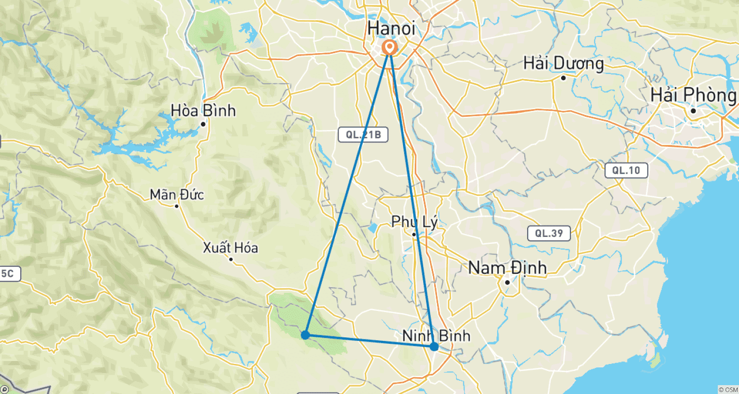 Mapa do percurso de Hanoi - Ninh Binh 2 days (Hoa Lu, Tam Coc, Cuc Phuong National Park)