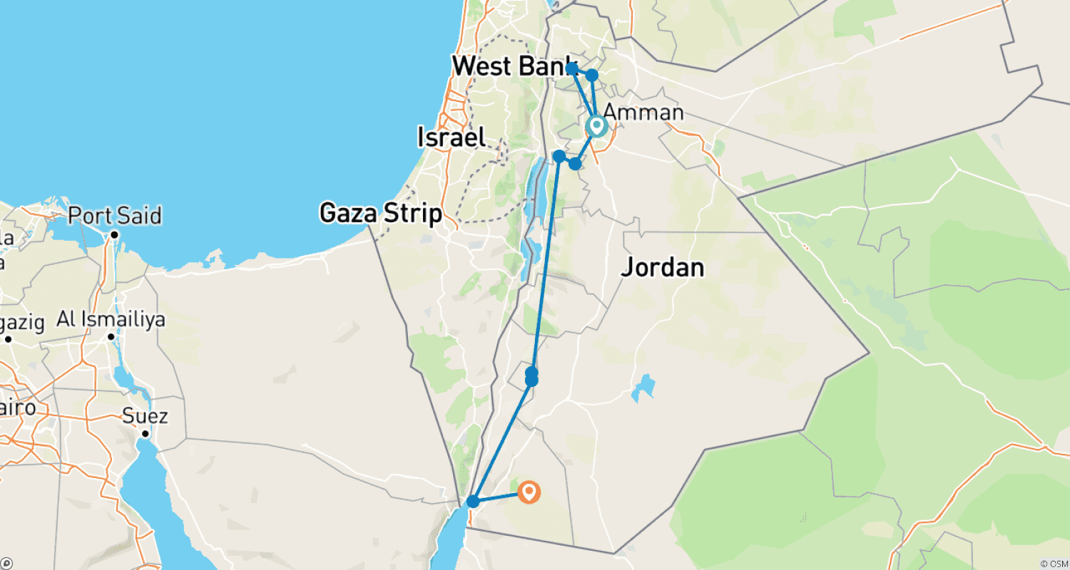 Mapa do percurso de Beduínos e Wadi Rum