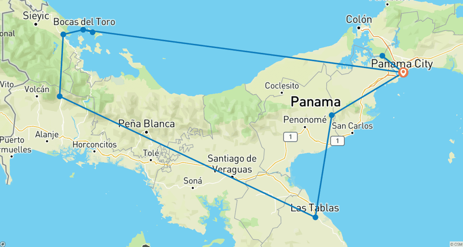 Mapa trasy: Najważniejsze atrakcje Panamy