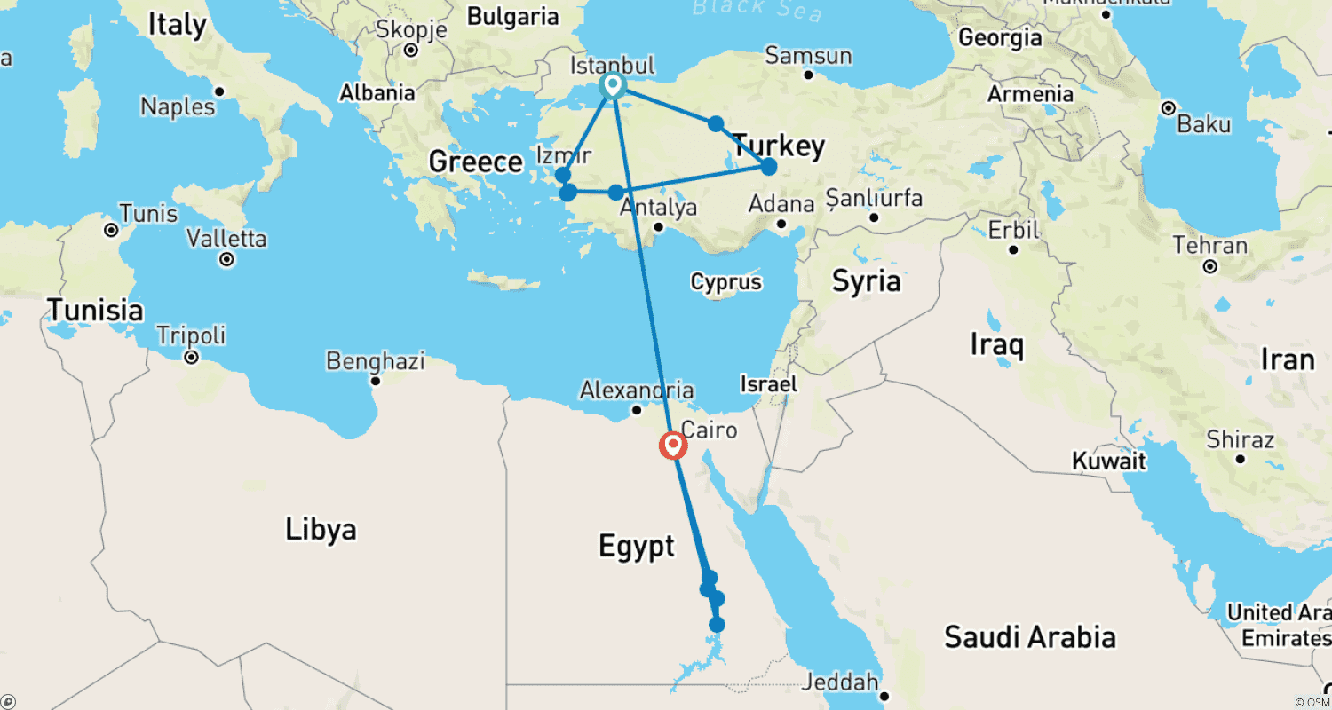 خريطة مسار 15 Days Wonders of Turkey and Egypt.