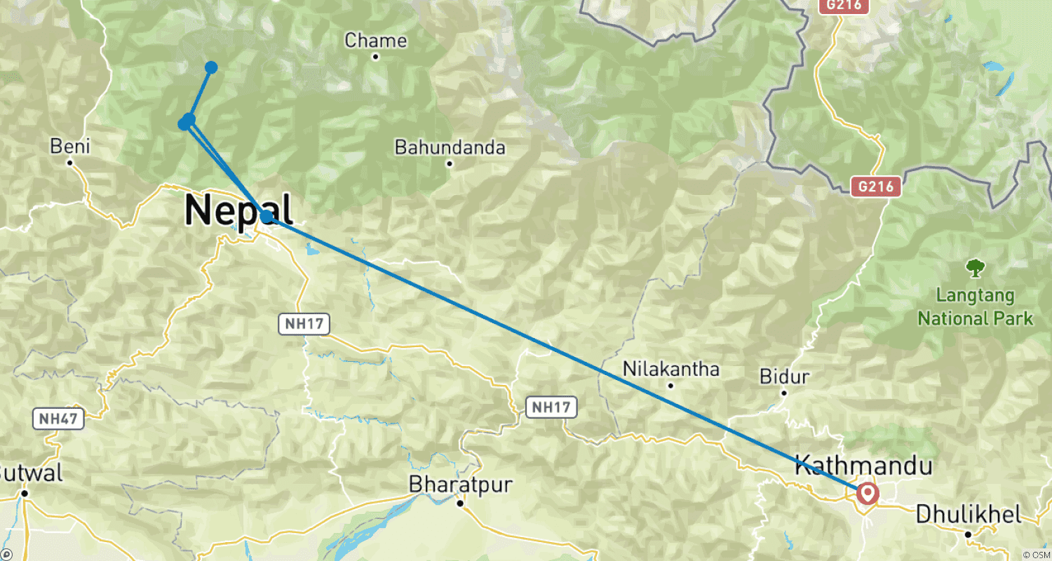 Mapa trasy: Szybki Trek do Bazy Annapurny - 9 Dni