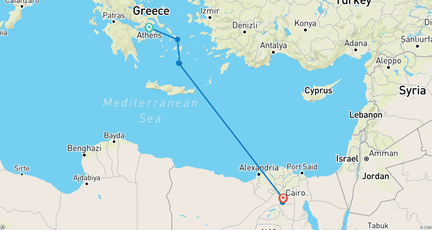 10 Days From Athens To Historic Cairo.のルートマップ