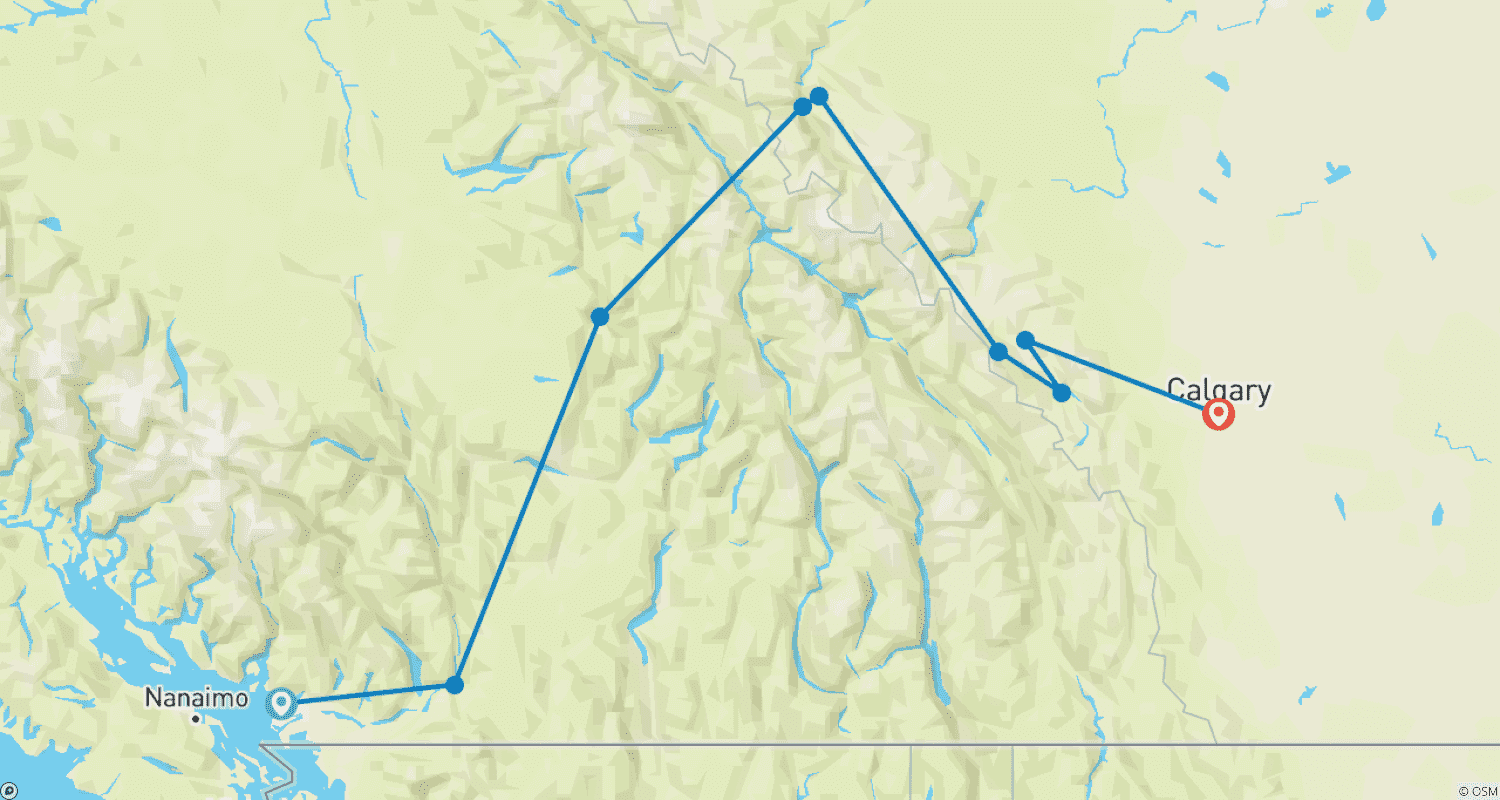 Mapa trasy: 6-dniowa wycieczka po Canadian Rockies z Vancouver: Banff, Jasper, Yoho i kultowe jeziora