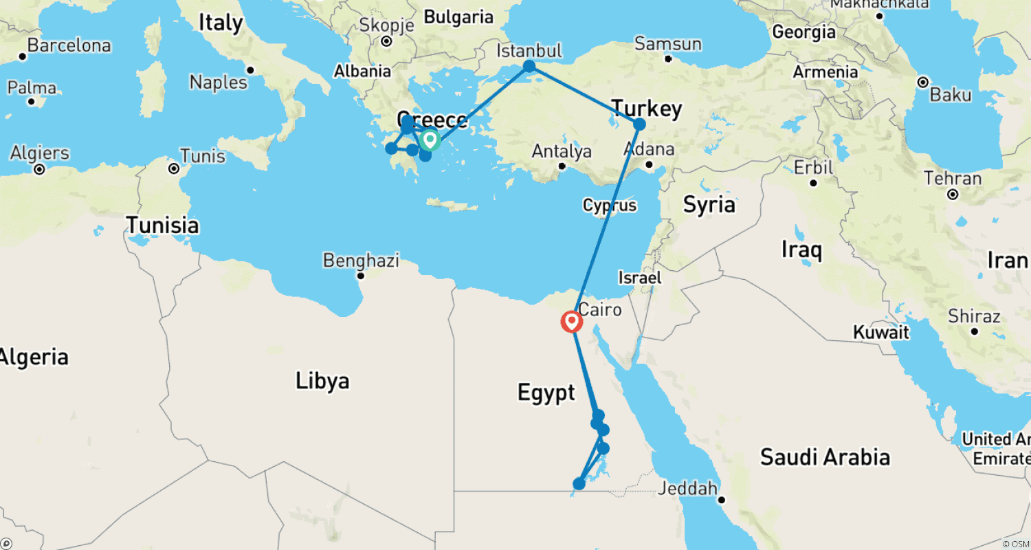 خريطة مسار 19 Days Wonderful Greece, Turkey & Egypt.