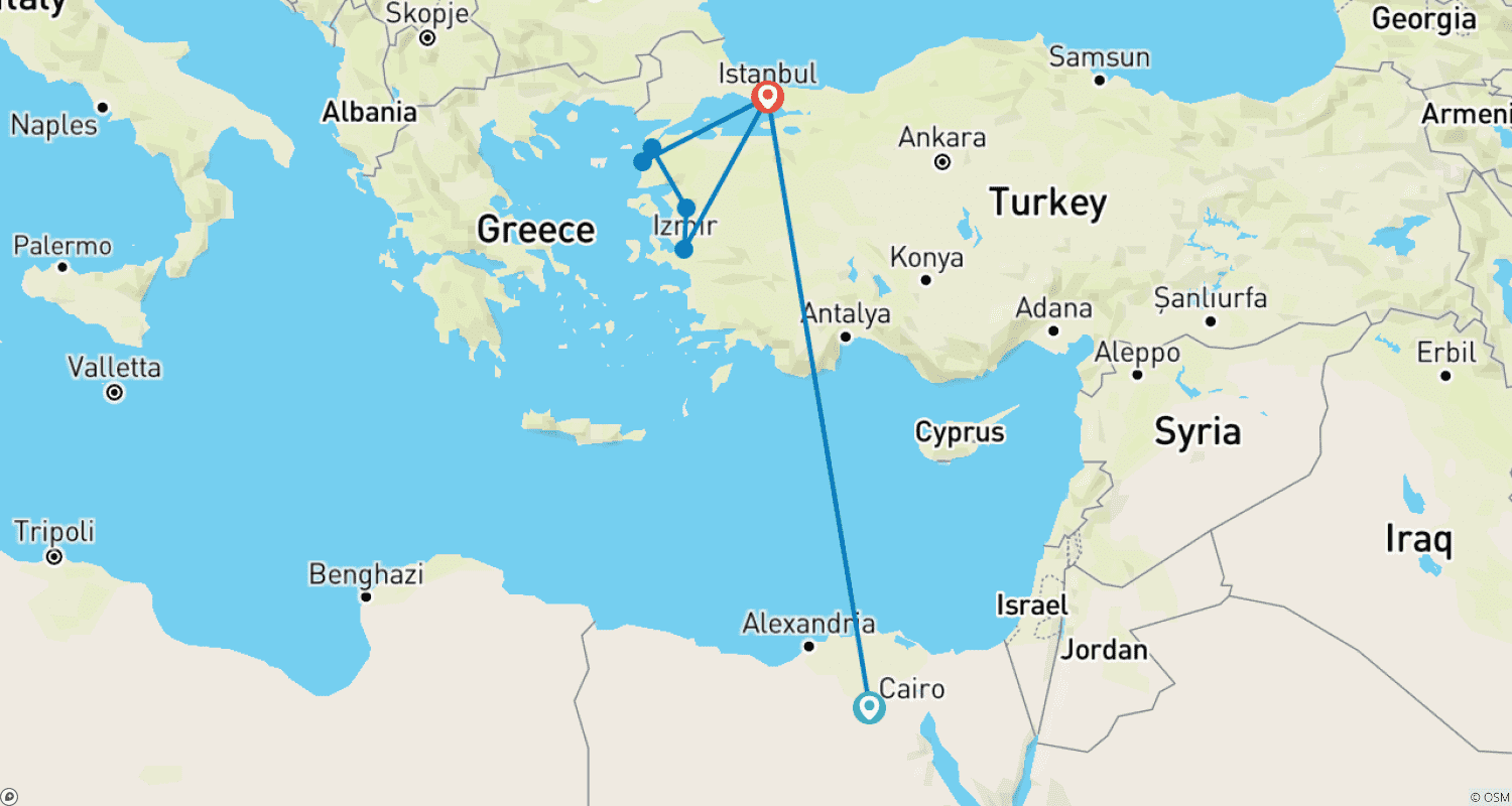 Mapa trasy: 9 Dni Egiptu i Turcji.