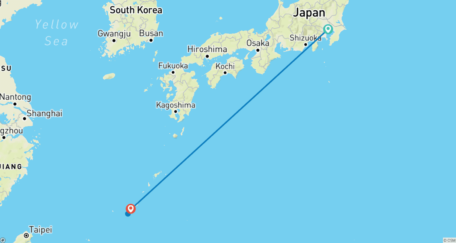 Mapa do percurso de Tóquio a Okinawa: Entre o Horizonte e a Ilha Ensolarada