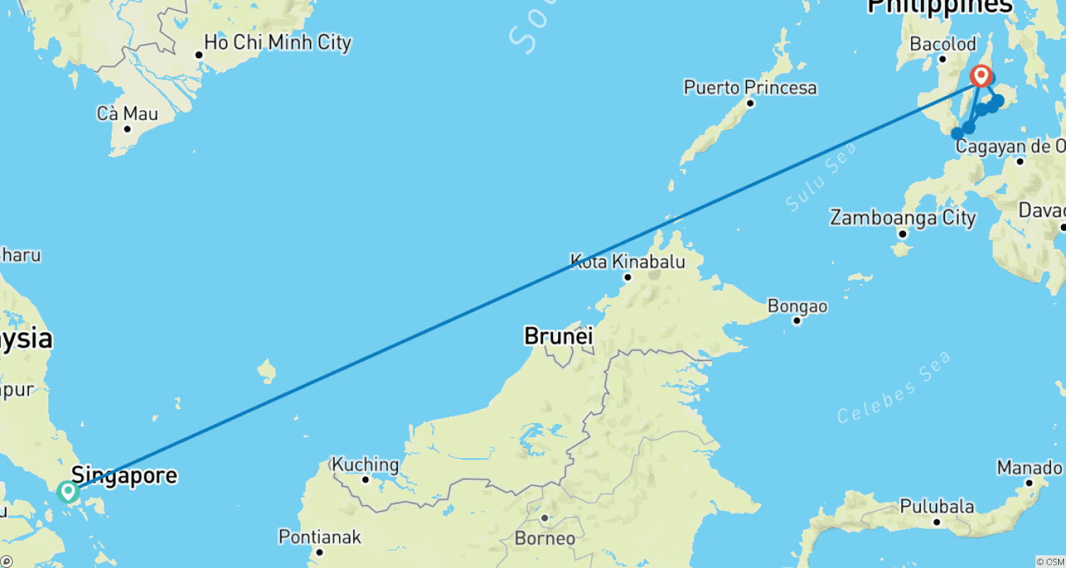 Mapa do percurso de Filipinas na Lista de Desejos: A Ensolarada Singapura Encontra as Colinas de Chocolate