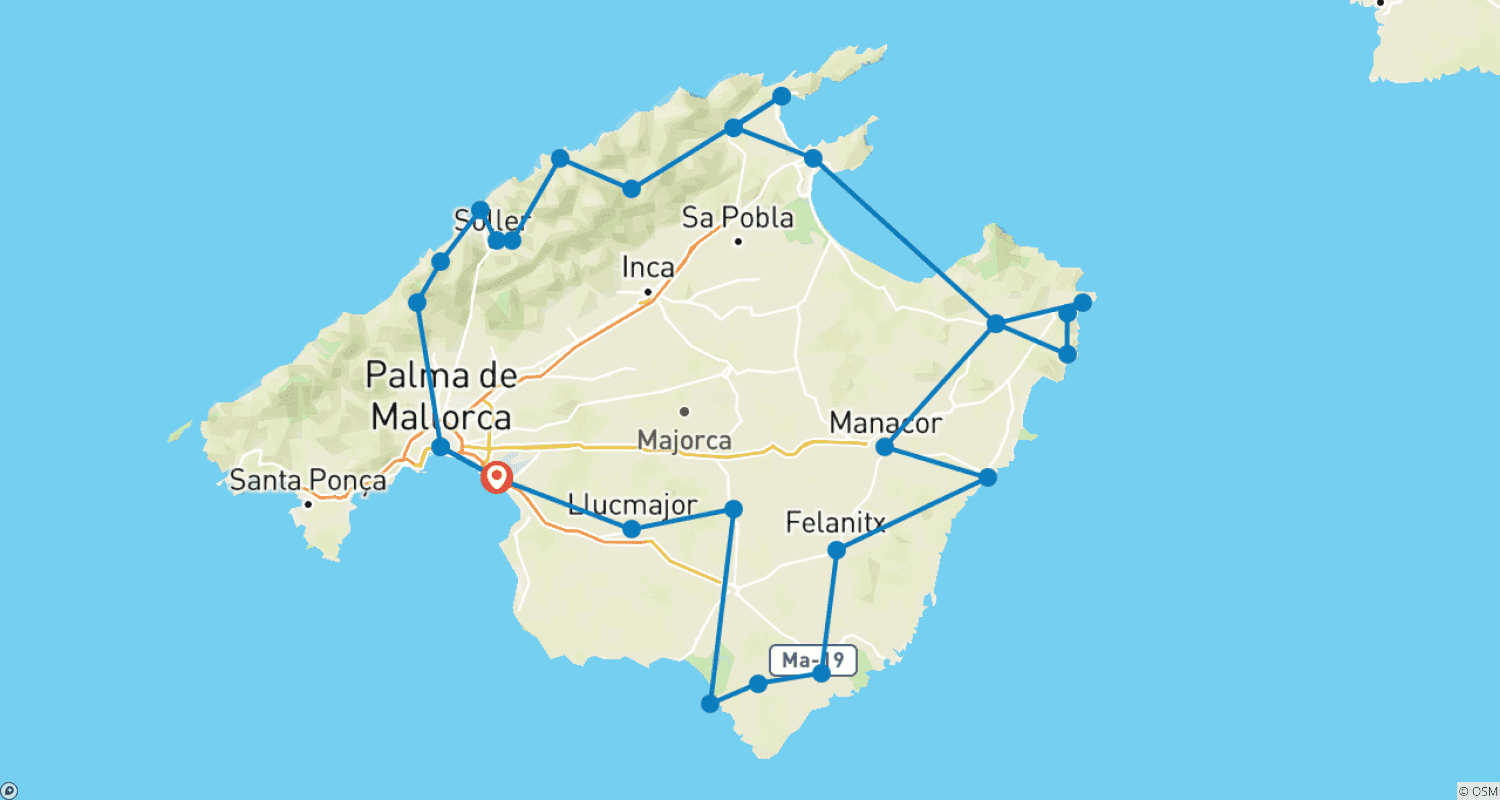 Mapa do percurso de Maiorca: Passeio de Bicicleta de Estrada.