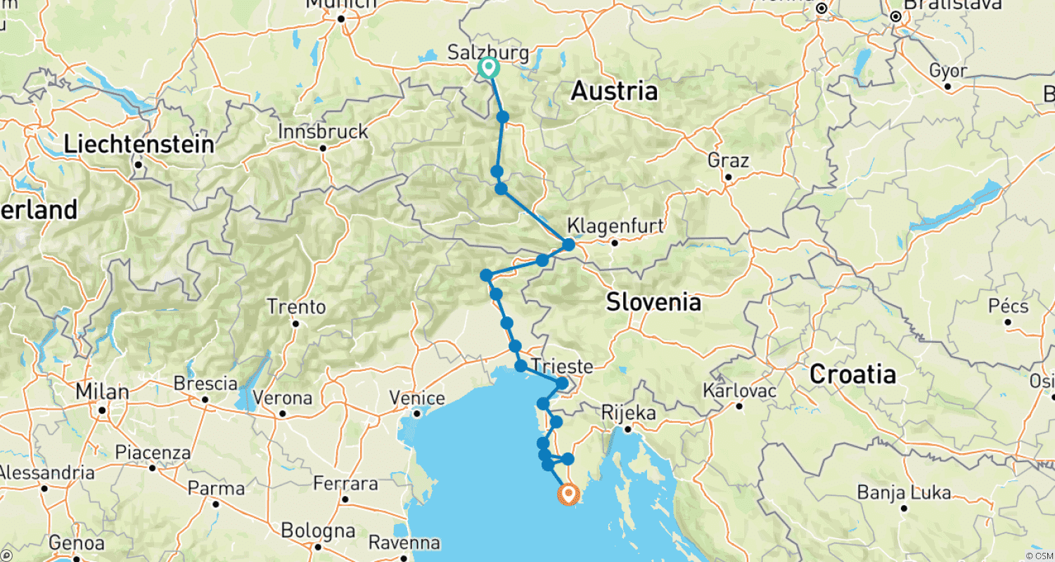 Mapa trasy: The Epic Alps to Adriatic