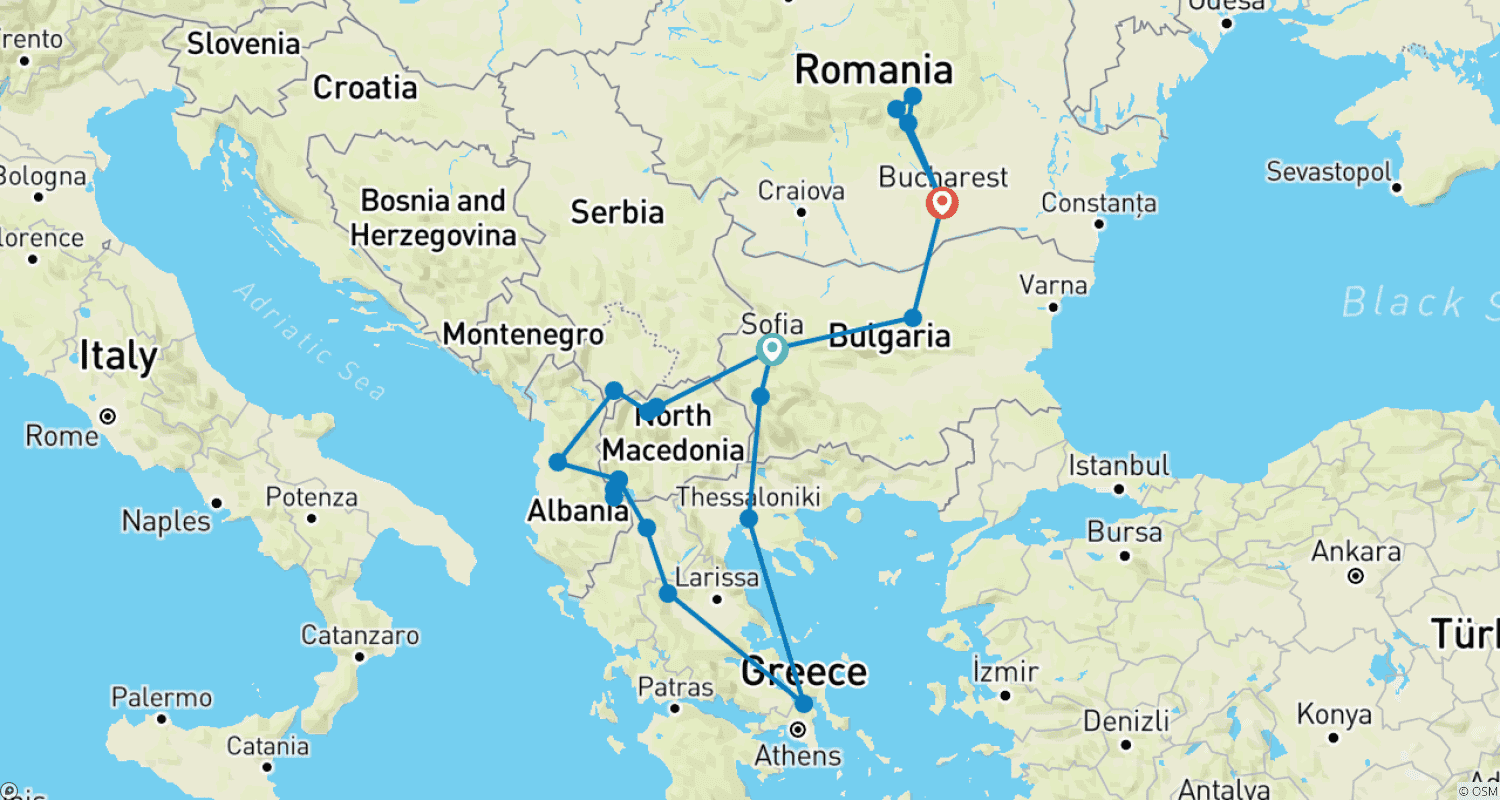 Mapa do percurso de Sofia to Bucharest Grand Discovery Tour - Small Group Tour