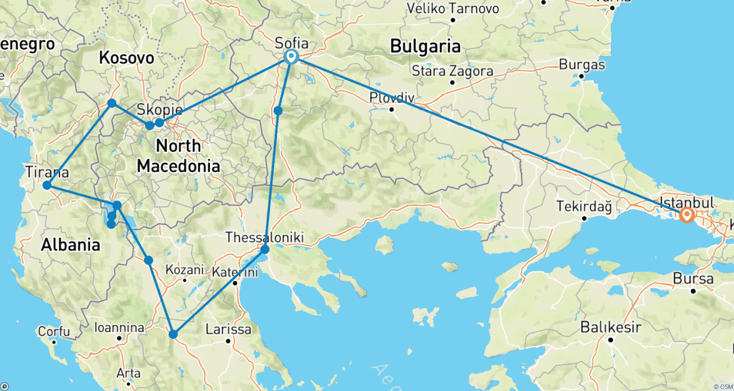 Mapa do percurso de Sofia to Istanbul Grand Journey FLIGHT INCLUDED - Small Group Tour