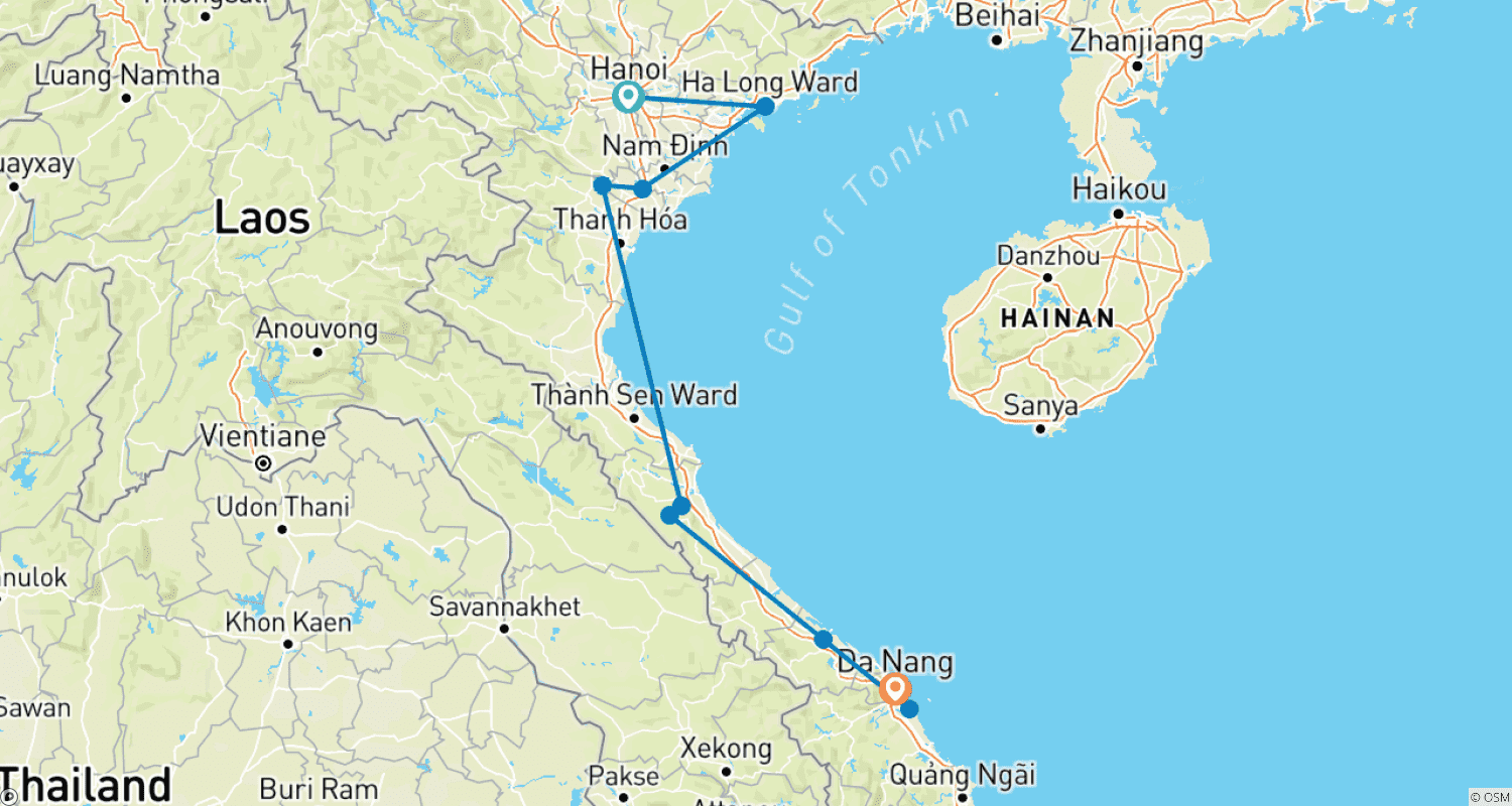 Mapa do percurso de Mochilão no Vietnã: Aventuras no Norte (15 dias)