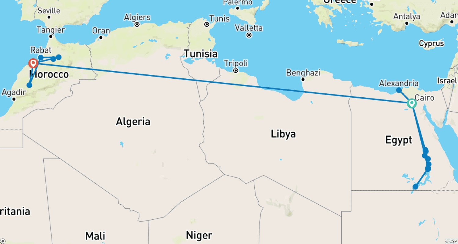 خريطة مسار 16 Days in Sahara from East to West.