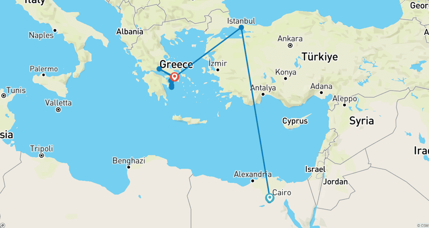 Mapa trasy: 11 Days Cairo, Istanbul & Athens.
