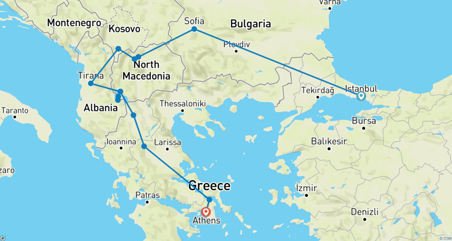 Mapa do percurso de De Istambul a Atenas: Expedição de Capitais e Cultura 1 VOO INCLUÍDO - Tour em Grupo Pequeno