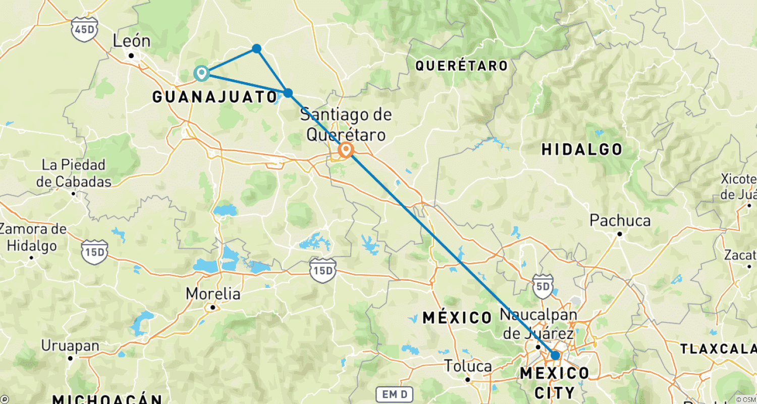 خريطة مسار Guanajuato Tour: UNESCO Cities, Baroque Past and More