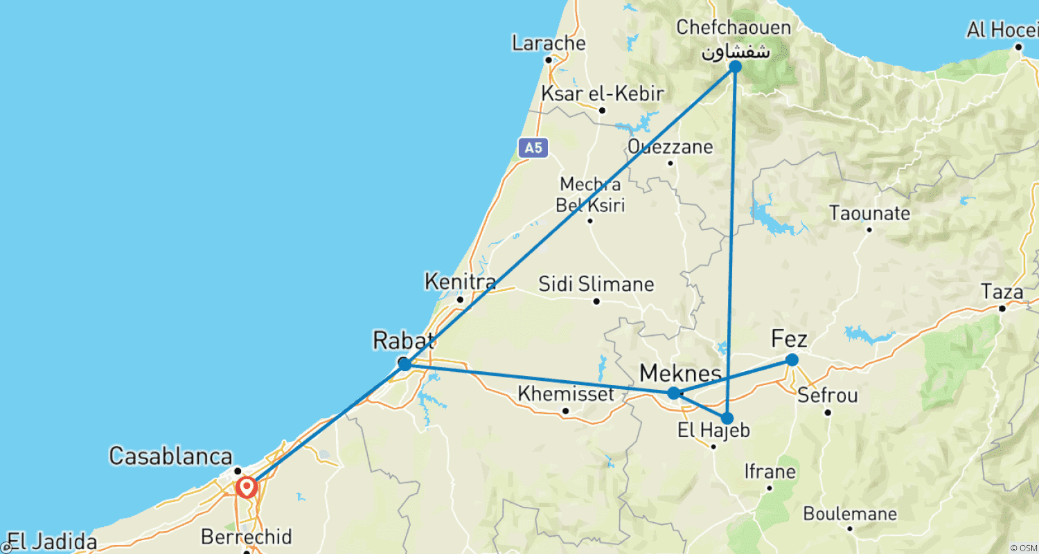 Mapa trasy: Marokańskie Miasta Północy