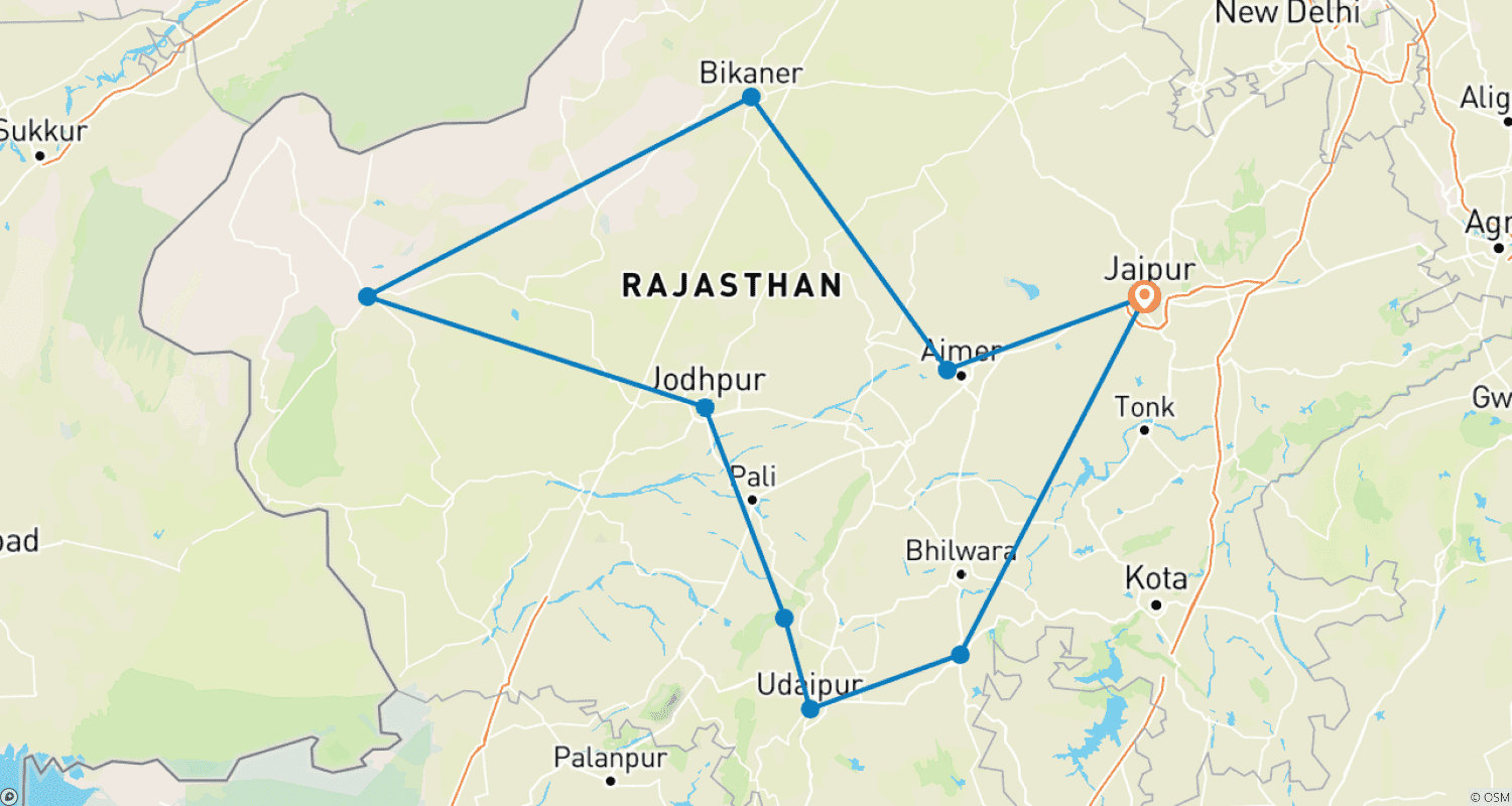 خريطة مسار Enchanting Colourful Rajasthan Trip 11 Day's