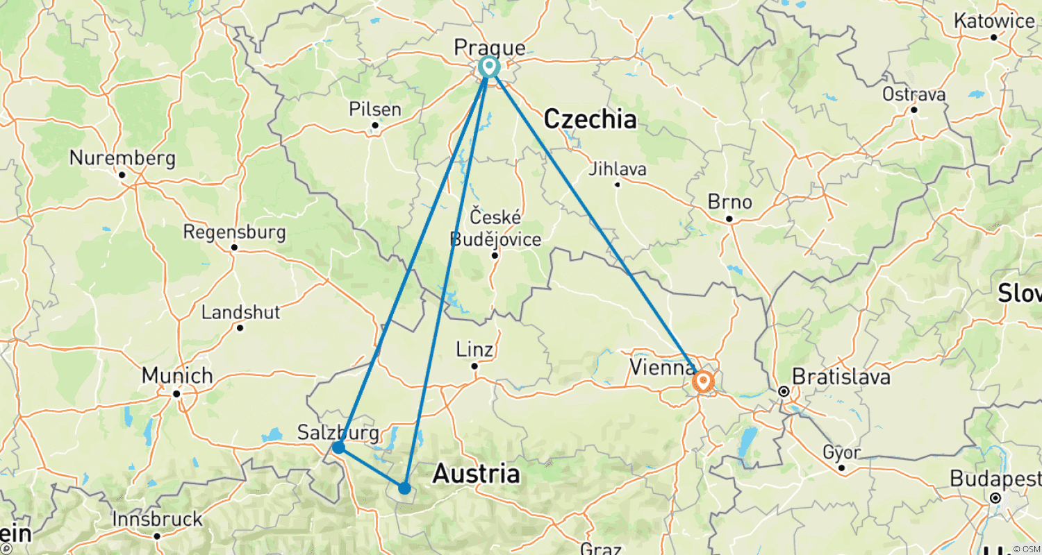 خريطة مسار Best of Czech and Austria (Prague, Salzburg, Hallstatt and Vienna)