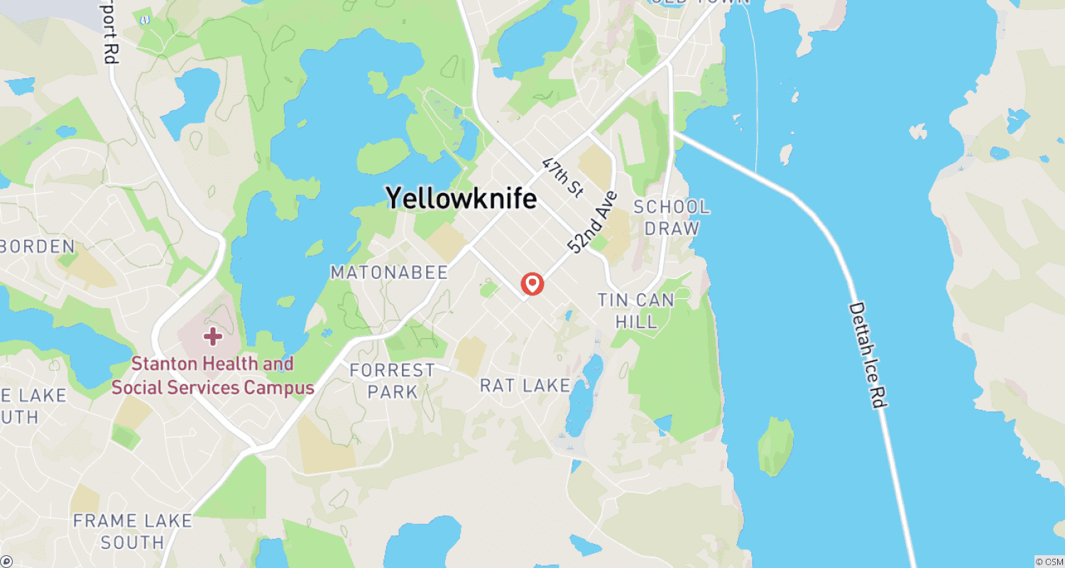 خريطة مسار Yellowknife والأضواء الشمالية