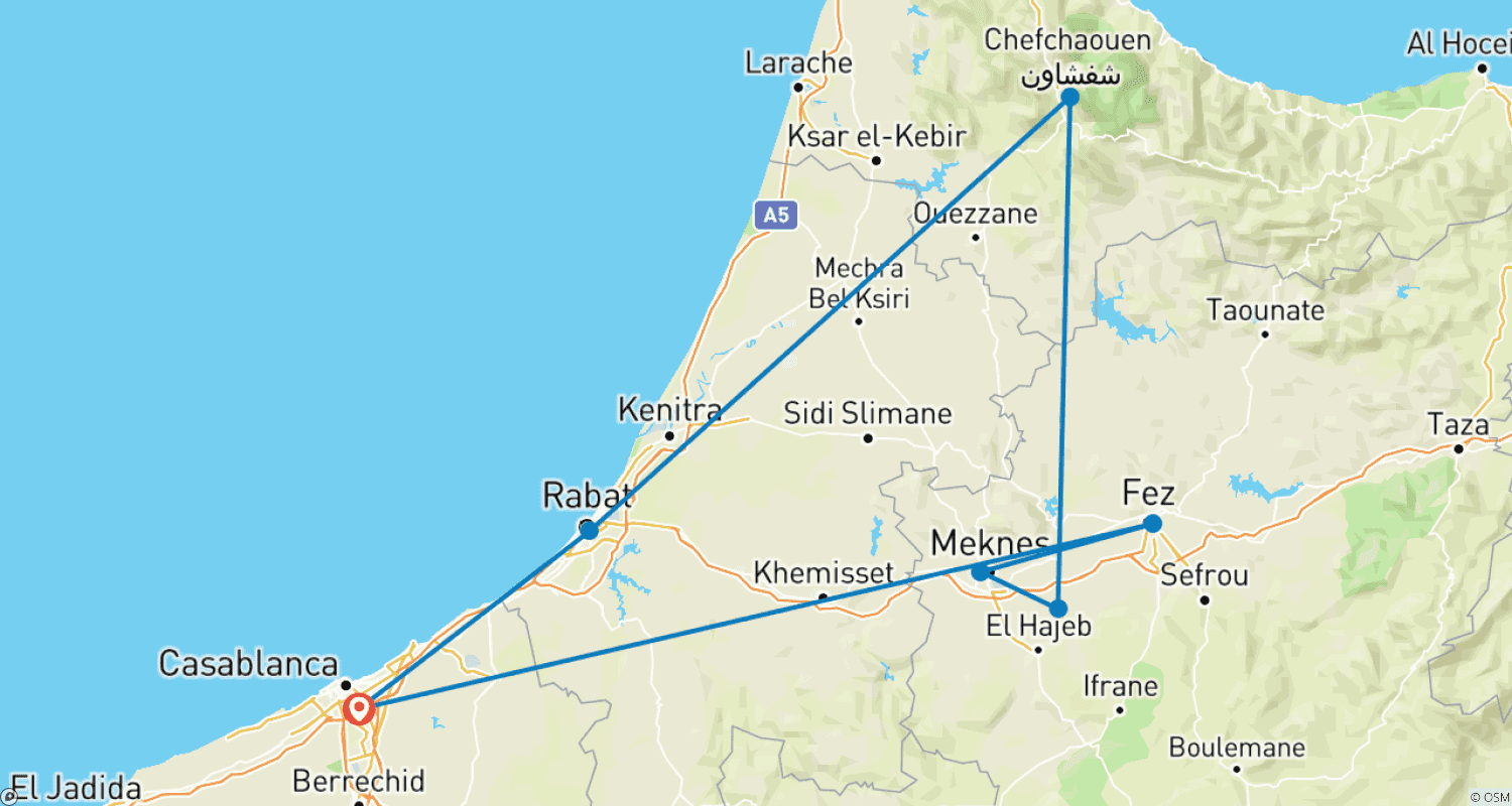 خريطة مسار مدن المغرب الشمالية