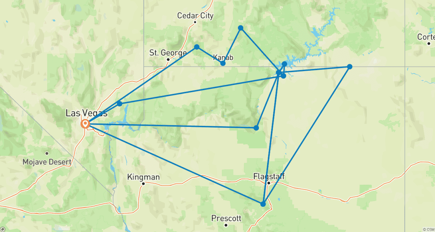 Mapa do percurso de Las Vegas e o Melhor do Oeste