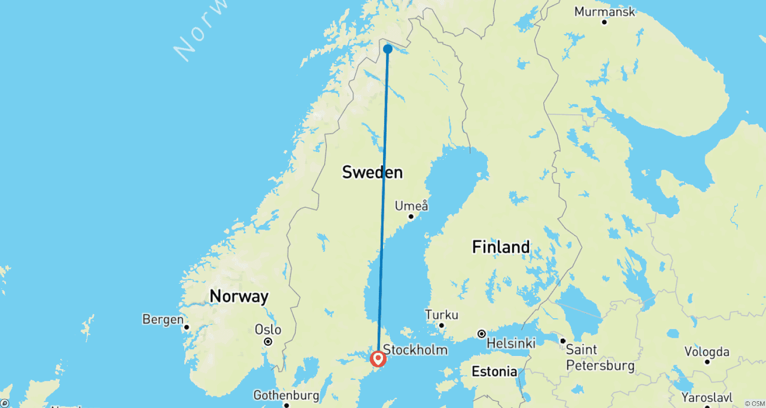 Mapa do percurso de Lapónia Sueca: A Aurora Boreal