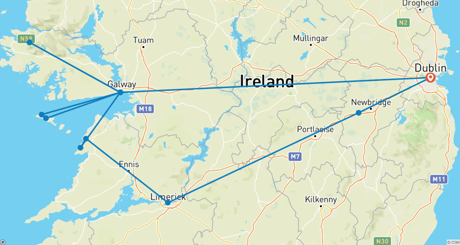 Mapa do percurso de Cliffs of Moher, Connemara & Aran Islands Travel West by Train