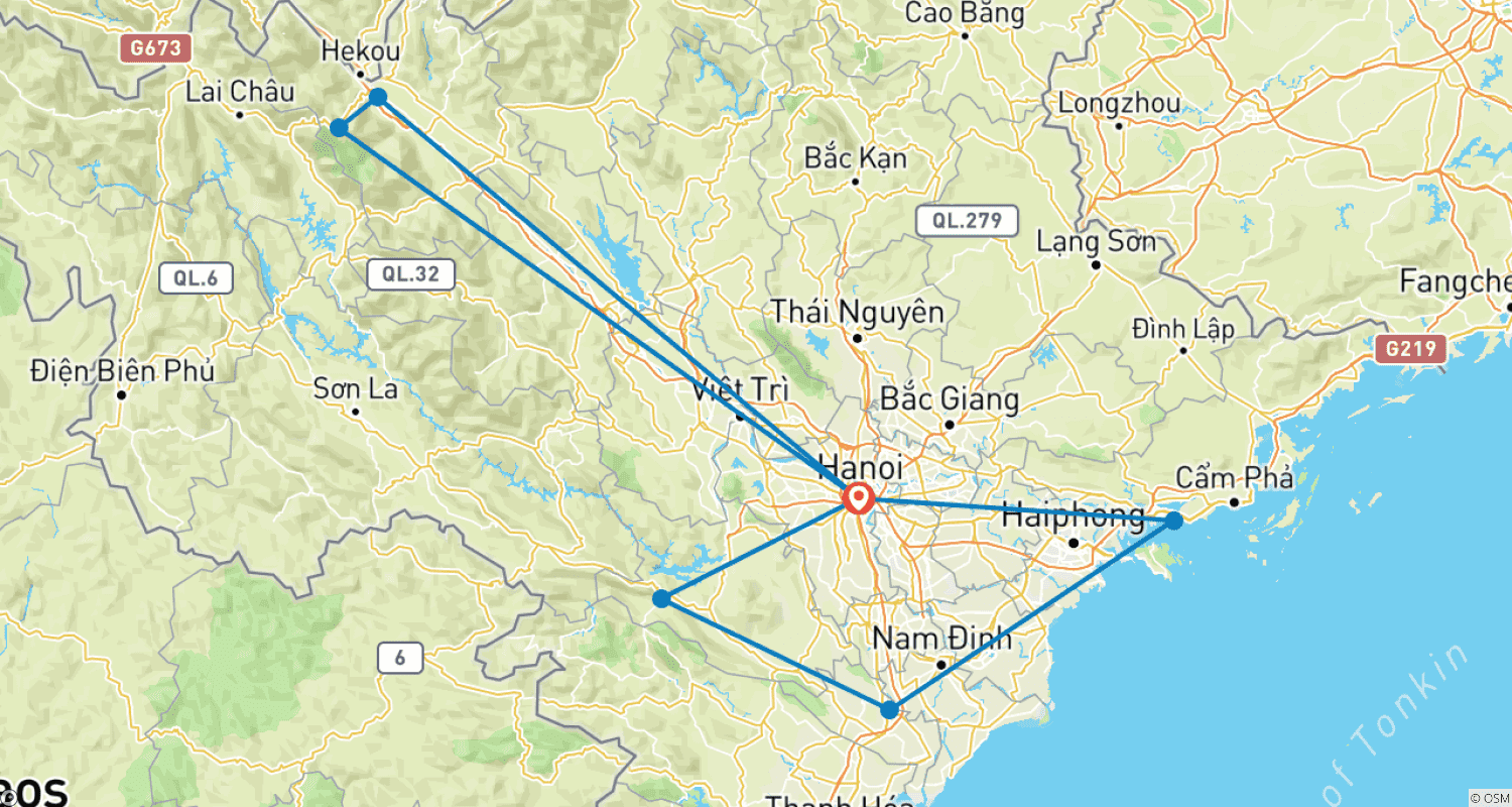 Mapa do percurso de Best of North Vietnam 12 Days