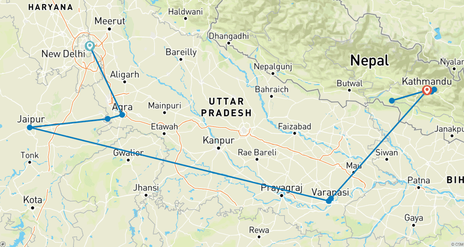 خريطة مسار India Nepal Adventure: 2 Countries in 14 Days