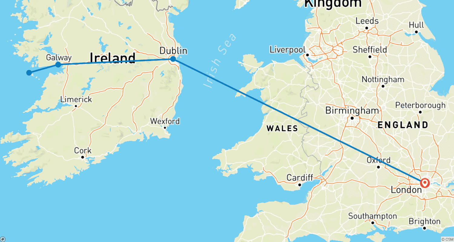 Mapa trasy: Londyn - Dublin i Wyspy Aran