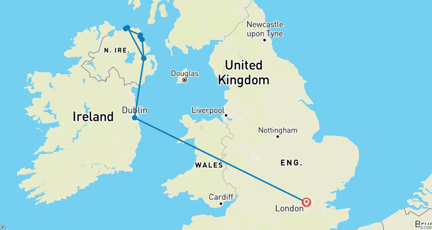 London - Dublin, Belfast & The Giants Causewayのルートマップ