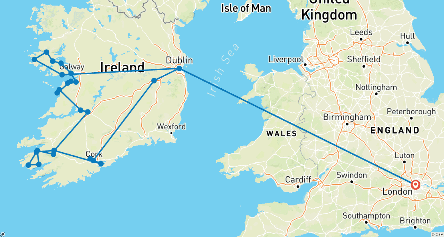 Mapa trasy: Londyn - Dublin i Wielki Atlantyk