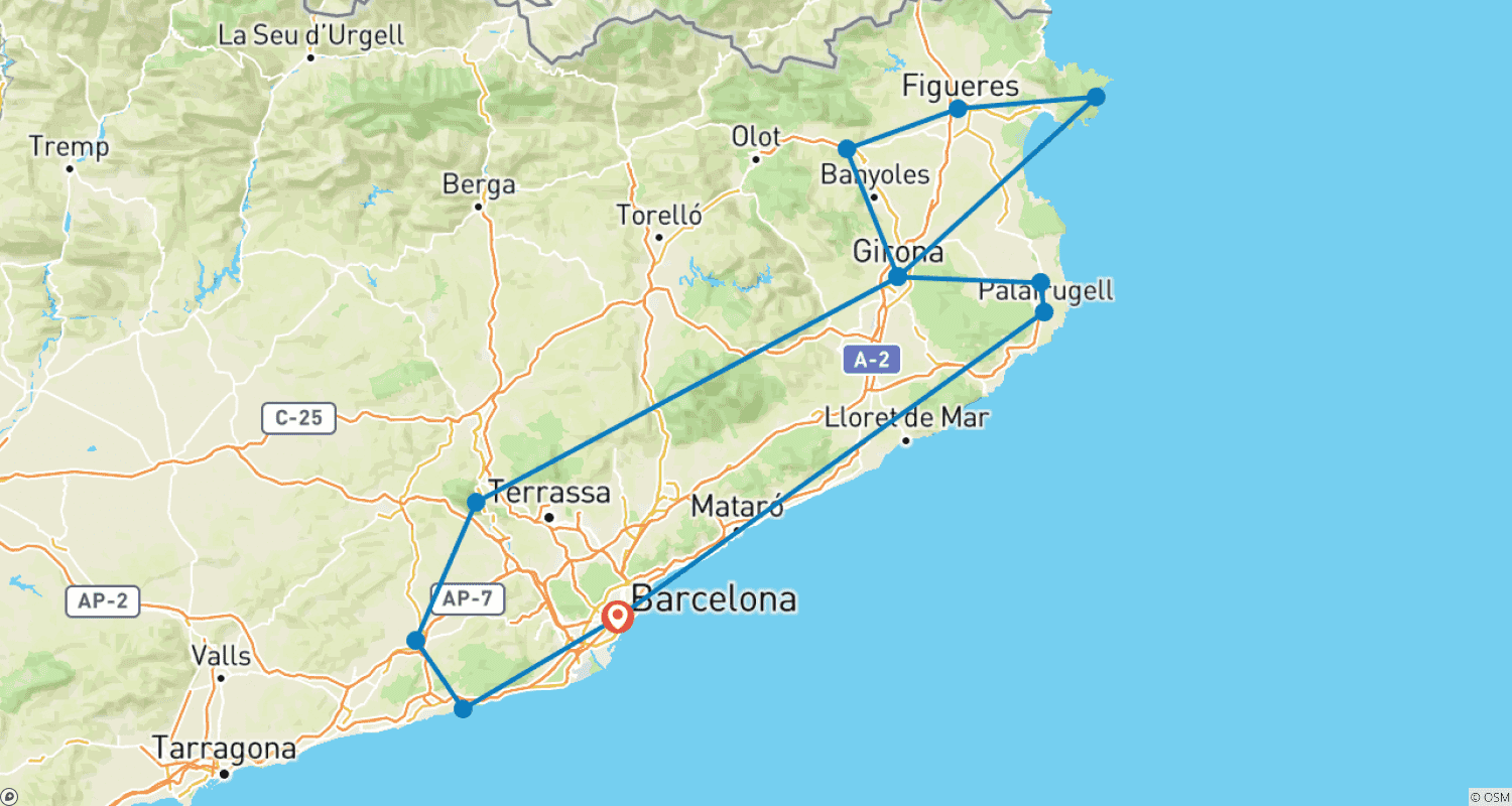 Mapa do percurso de 3 Dias Sabores da Catalunha: Excursão para Pequenos Grupos saindo de Barcelona