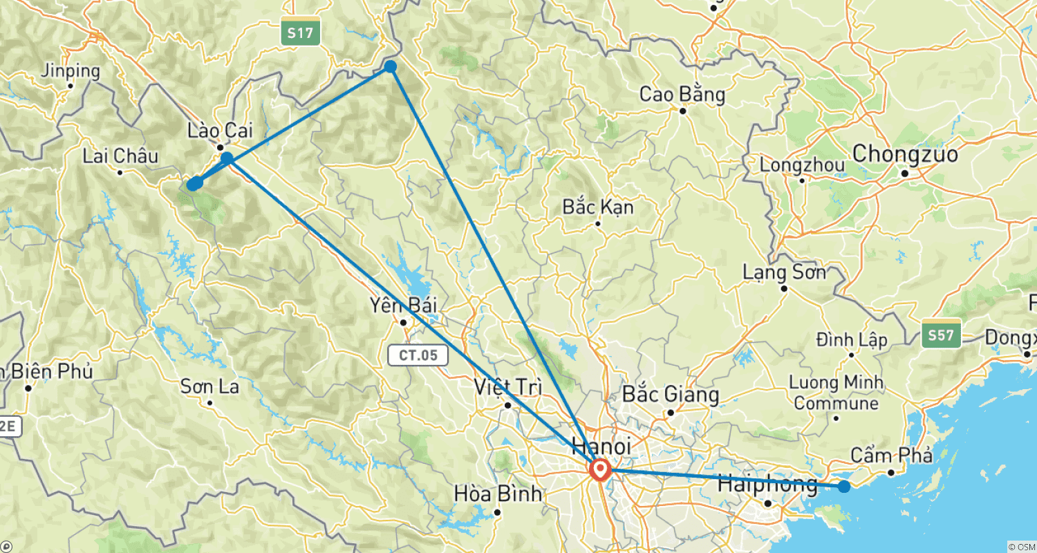 Mapa do percurso de Jóias do Norte: 7 Dias em Hanói, Sapa, Halong
