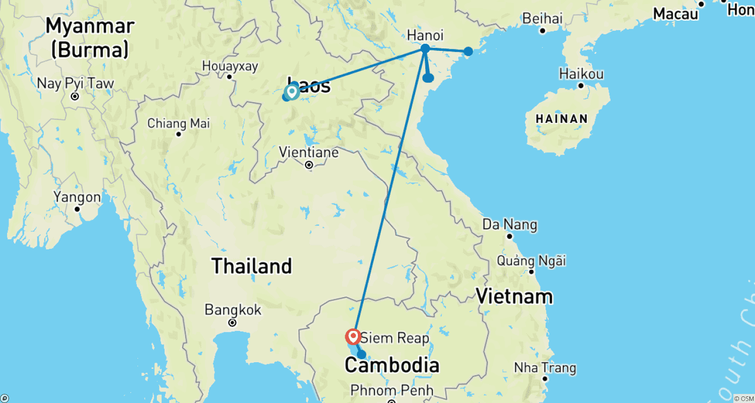 Mapa trasy: Wietnam, Angkor, Luang Prabang: 10-dniowa Fuzja Dziedzictwa