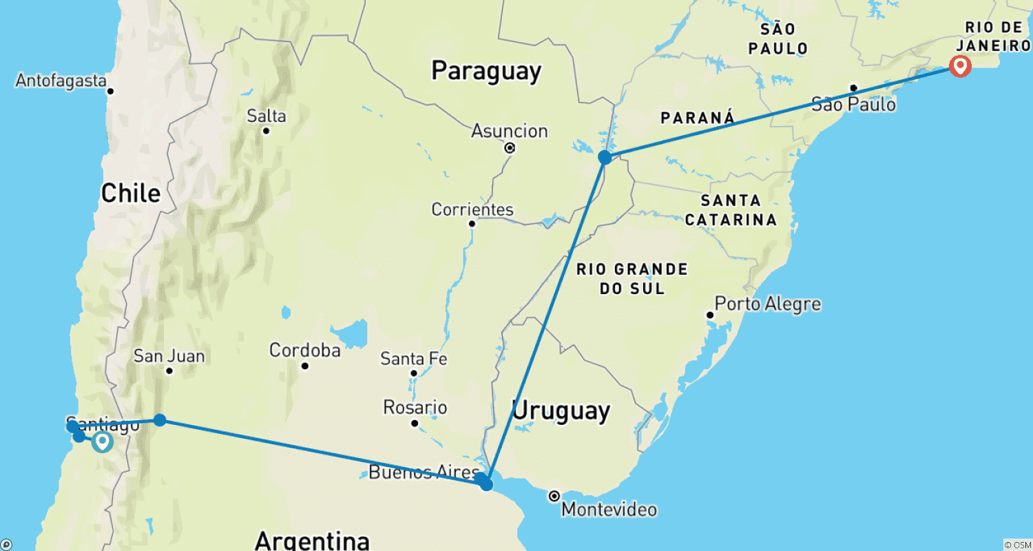 خريطة مسار Premium Chile, Argentina & Brazil (11 destinations)