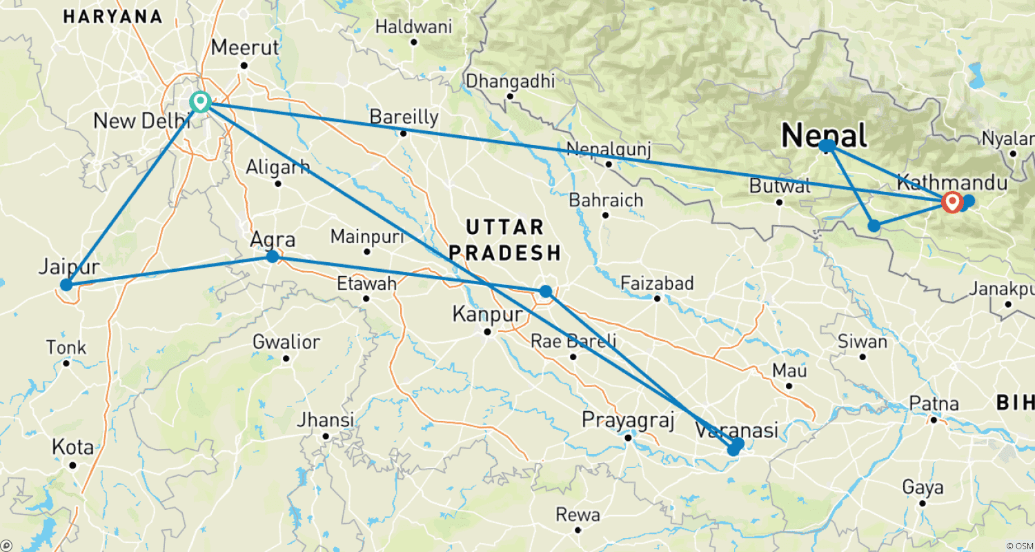 Mapa trasy: Premium India & Nepal