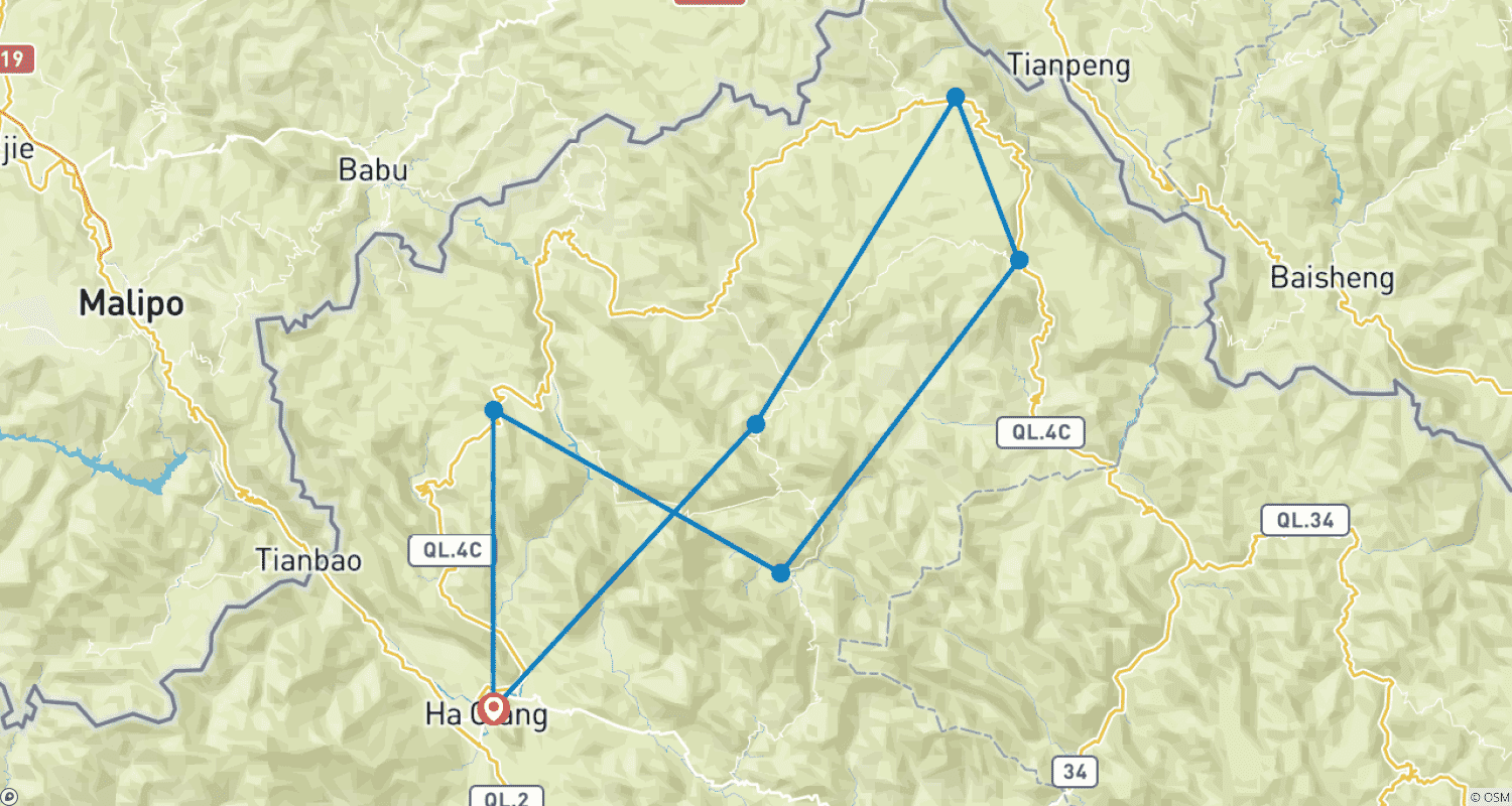 Mapa do percurso de Thrilling Ha Giang Loop Motorbike Tour Via Quan Ba, Dong Van And Du Gia